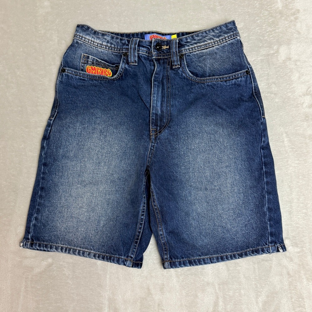 Empyre Loose Fit Denim Shorts Men 28 Blue Embroidered Skate Y2K Jorts Streetwear